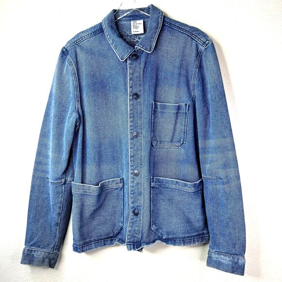 H&M Denim Jacket Blue Medium Wash Button Oversized Jean MEDIUM 100% Cotton - Picture 1 of 7
